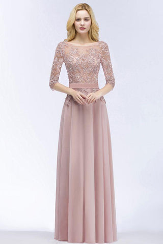 Numbersea A-line Floor Length Half Sleeves Appliques Bridesmaid Dresses with Sash