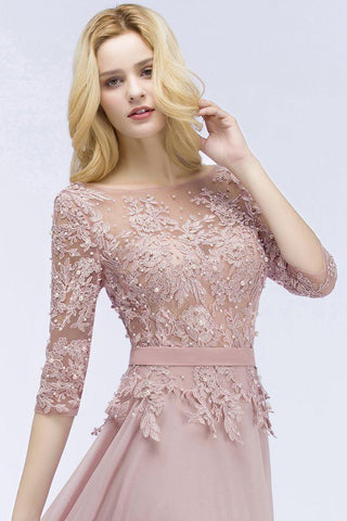 Numbersea A-line Floor Length Half Sleeves Appliques Bridesmaid Dresses with Sash