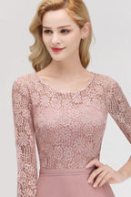A-line Floor Length Lace Chiffon Bridesmaid Dresses with Sleeves