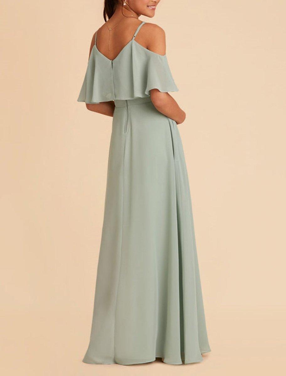 NumberSea - A - Line Floor Length Square Neck Chiffon Junior Bridesmaid Dresses&Gowns With Ruffles Solid Color Kids Wedding Guest Dress 4 - 16 Year