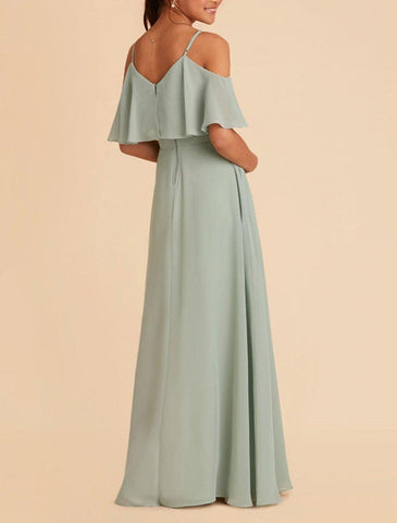 NumberSea - A - Line Floor Length Square Neck Chiffon Junior Bridesmaid Dresses&Gowns With Ruffles Solid Color Kids Wedding Guest Dress 4 - 16 Year