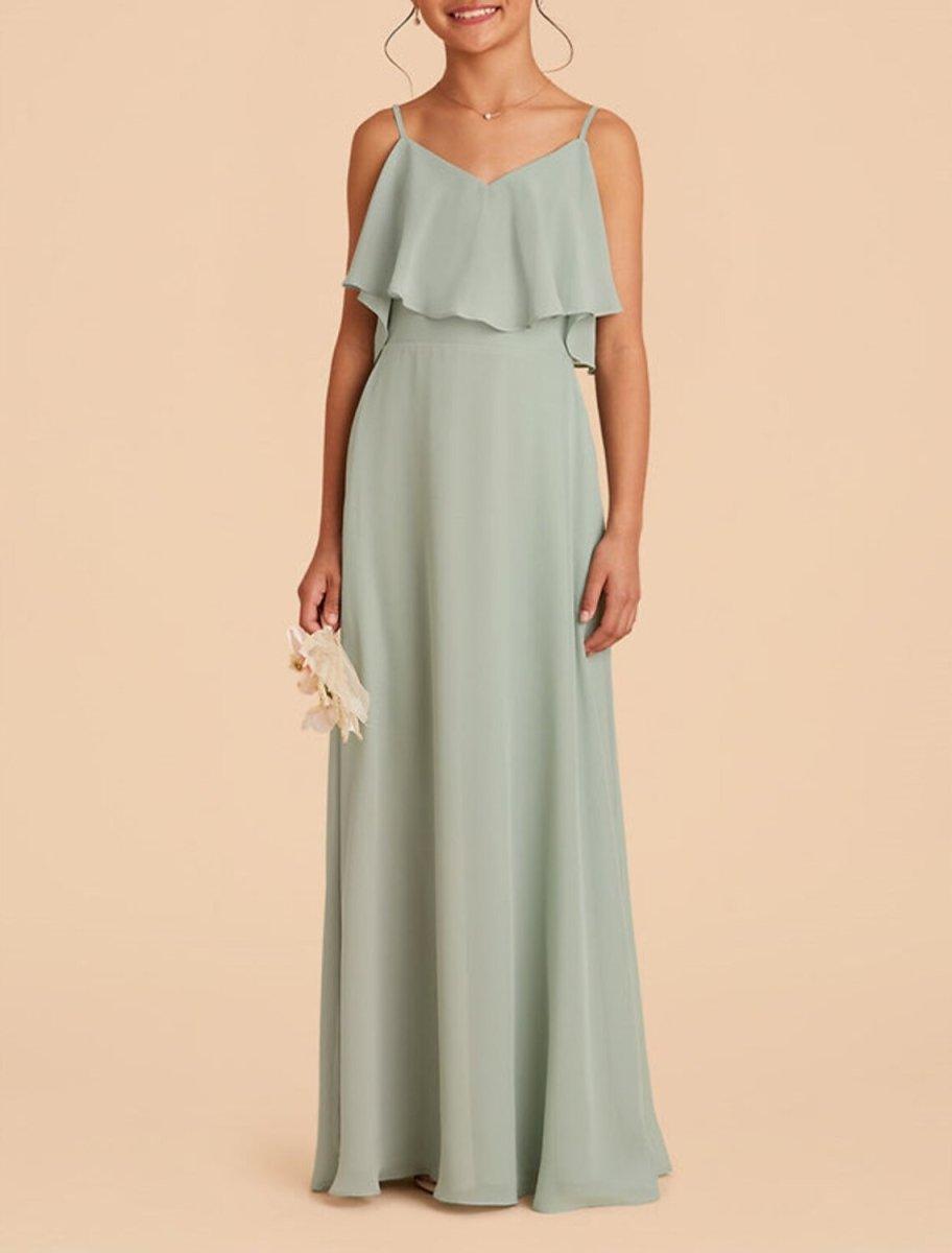 NumberSea - A - Line Floor Length Square Neck Chiffon Junior Bridesmaid Dresses&Gowns With Ruffles Solid Color Kids Wedding Guest Dress 4 - 16 Year