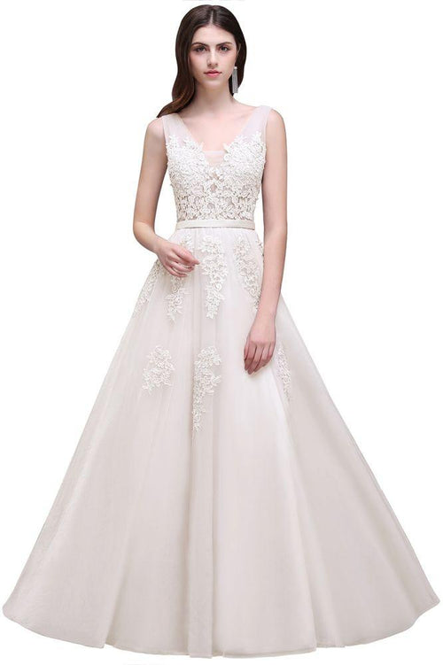 Vestido de dama de honor de tul con apliques, corte A y largo hasta el suelo