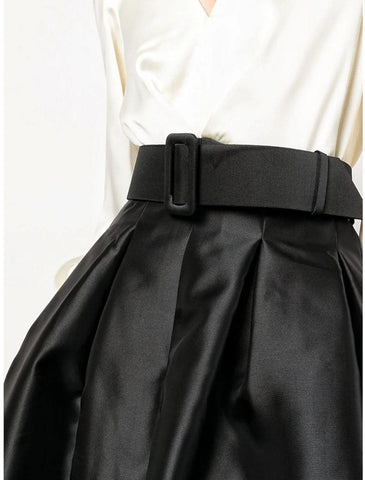 NumberSea - A - Line Formal Satin Pocket Christmas Red Green Dress Long Sleeve Blue Evening Gown High Split Wedding Guest Dress Fall Wedding Floor Length Color Contrast V Neck Belt / Sash Navy with Pleats Slit