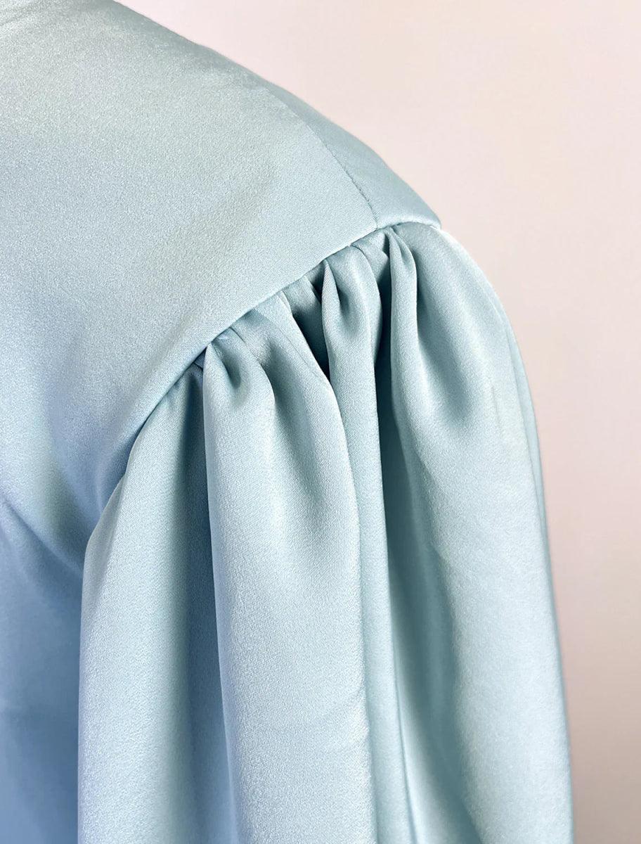 NumberSea - A - Line Formal Satin Pocket Christmas Red Green Dress Long Sleeve Blue Evening Gown High Split Wedding Guest Dress Fall Wedding Floor Length Color Contrast V Neck Belt / Sash Navy with Pleats Slit