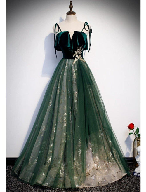 NumberSea - A - Line Glittering Luxurious Engagement Formal Evening Dress Spaghetti Strap Sleeveless Floor Length Organza with Sequin