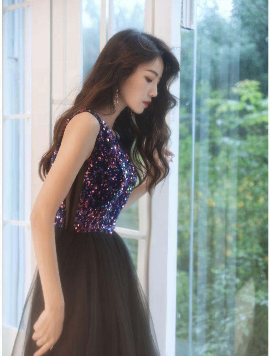 NumberSea - A - Line Glittering Minimalist Wedding Guest Prom Dress V Neck Sleeveless Floor Length Sequined with Sequin