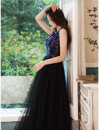 NumberSea - A - Line Glittering Minimalist Wedding Guest Prom Dress V Neck Sleeveless Floor Length Sequined with Sequin
