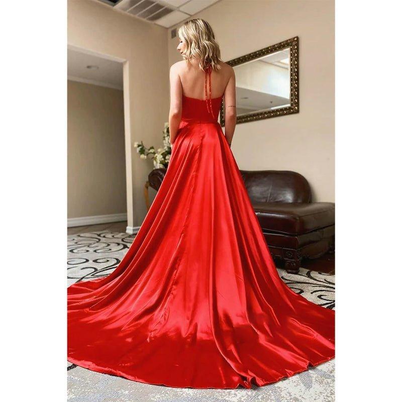 fitted lace wedding dress Stretch Satin Corset Back Midi Dress in Matador Red main image 1
