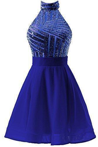 A-Line Halter Short Pink Chiffon Homecoming/Cocktail Dress with Sequins