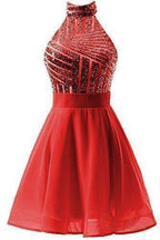 A-Line Halter Short Pink Chiffon Homecoming/Cocktail Dress with Sequins
