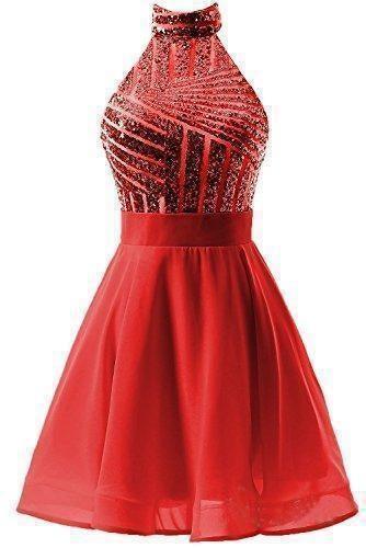 A-Line Halter Short Pink Chiffon Homecoming/Cocktail Dress with Sequins