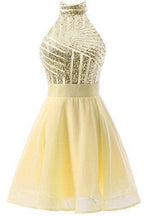 A-Line Halter Short Pink Chiffon Homecoming/Cocktail Dress with Sequins