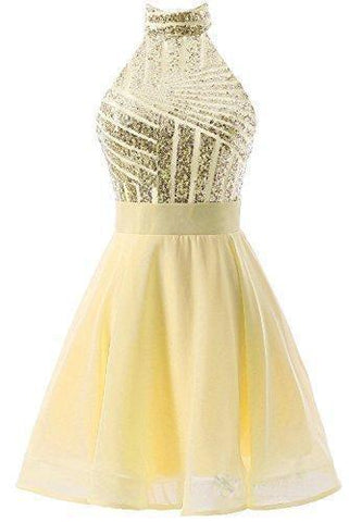 A-Line Halter Short Pink Chiffon Homecoming/Cocktail Dress with Sequins