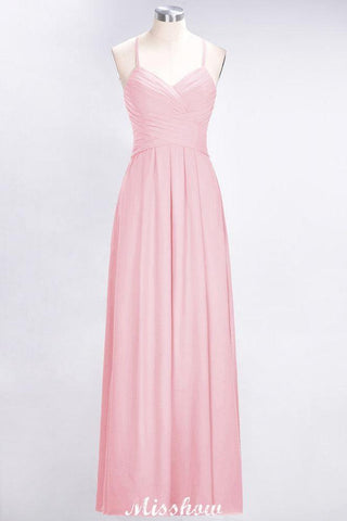 A-Line Halter V-Neck Sleeveless Bridesmaid Dress Ruffles Evening Swing Dress