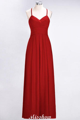 A-Line Halter V-Neck Sleeveless Bridesmaid Dress Ruffles Evening Swing Dress