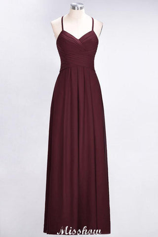 A-Line Halter V-Neck Sleeveless Bridesmaid Dress Ruffles Evening Swing Dress