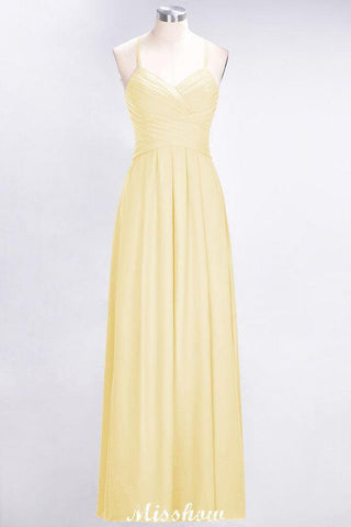 A-Line Halter V-Neck Sleeveless Bridesmaid Dress Ruffles Evening Swing Dress