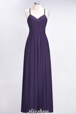 A-Line Halter V-Neck Sleeveless Bridesmaid Dress Ruffles Evening Swing Dress