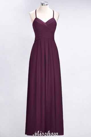 A-Line Halter V-Neck Sleeveless Bridesmaid Dress Ruffles Evening Swing Dress