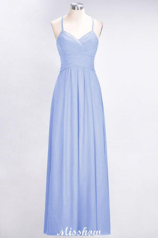 A-Line Halter V-Neck Sleeveless Bridesmaid Dress Ruffles Evening Swing Dress