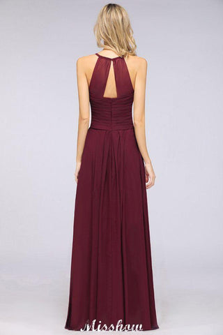 A-Line Halter V-Neck Sleeveless Bridesmaid Dress Ruffles Evening Swing Dress