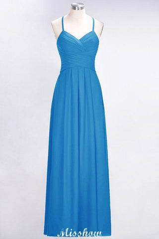 A-Line Halter V-Neck Sleeveless Bridesmaid Dress Ruffles Evening Swing Dress