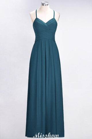 A-Line Halter V-Neck Sleeveless Bridesmaid Dress Ruffles Evening Swing Dress