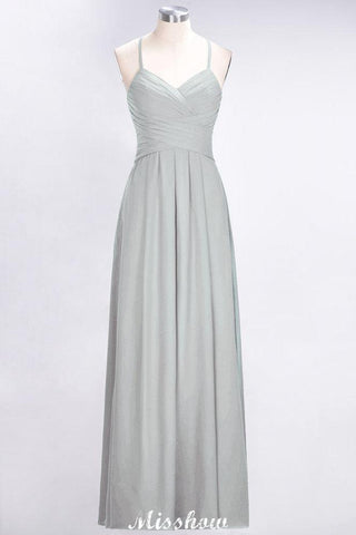 A-Line Halter V-Neck Sleeveless Bridesmaid Dress Ruffles Evening Swing Dress