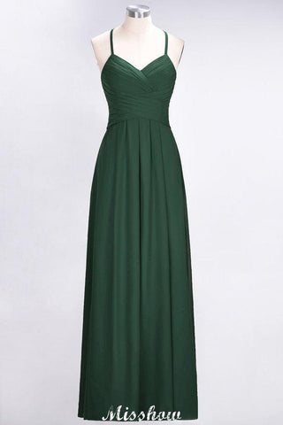 A-Line Halter V-Neck Sleeveless Bridesmaid Dress Ruffles Evening Swing Dress