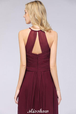 A-Line Halter V-Neck Sleeveless Bridesmaid Dress Ruffles Evening Swing Dress