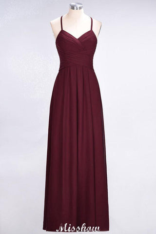 A-Line Halter V-Neck Sleeveless Bridesmaid Dress Ruffles Evening Swing Dress