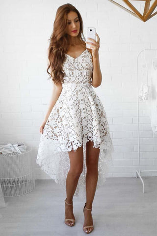 A-line High Low Straps Simple White Lace Homecoming/Party Dresses