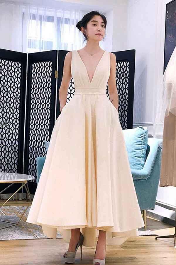 A-line High Low V Neck Short Prom Dress Homecoming Dress