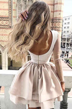 A-Line High Neck Long sleeves Homecoming Dress with Appliques Sleeves