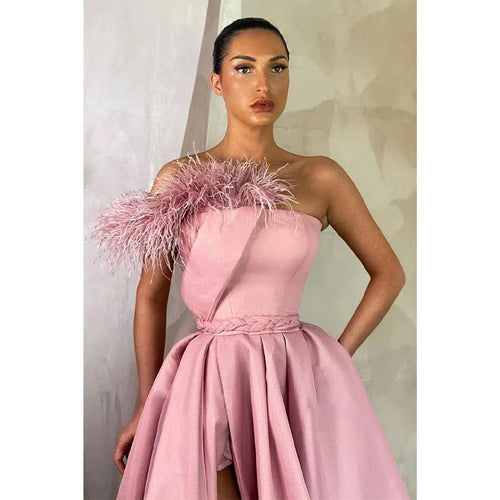NumberSea - A - line High Split Strapless Prom Dress with Pockets