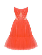 NumberSea - A - Line Homecoming Dresses Corsets Dress Party Wear Knee Length Sleeveless Strapless Tulle with Pleats