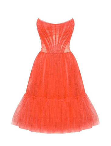 NumberSea - A - Line Homecoming Dresses Corsets Dress Party Wear Knee Length Sleeveless Strapless Tulle with Pleats