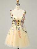 NumberSea - A - Line Homecoming Dresses Floral Dress Cocktail Party Garden Party Short / Mini Sleeveless Spaghetti Strap Tulle with Appliques