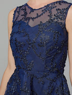 NumberSea - A - Line Hot Dress Wedding Guest Cocktail Party Asymmetrical Sleeveless Illusion Neck Tulle with Appliques