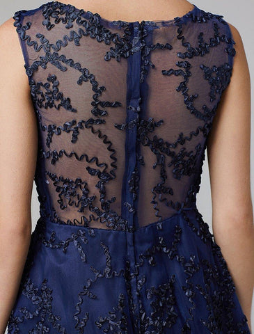 NumberSea - A - Line Hot Dress Wedding Guest Cocktail Party Asymmetrical Sleeveless Illusion Neck Tulle with Appliques