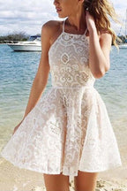 A-line Ivory Criss-Cross Straps Lace Sleeveless Homecoming Dress