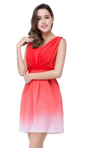 Vestido de dama de honor rojo joya de corte A