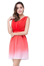 Vestido de dama de honor rojo joya de corte A