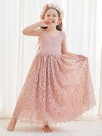 NumberSea - A - line Lace Ankle - length Ivory Boho Flower Girl Dress