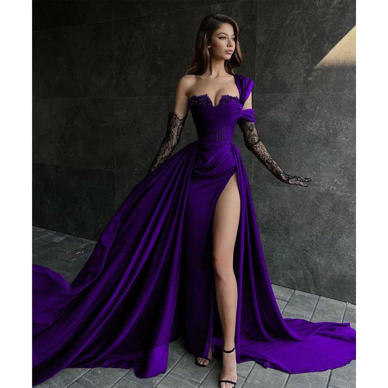 NumberSea-A Line Lace Appliques High Split Black Long Prom Formal Dress Purple NumberSea-A Line Lace Appliques High Split Black Long Prom Formal Dress Purple