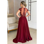 NumberSea - A - line Lace Appliques Short Sleeves Long Mother of The Bride Dress