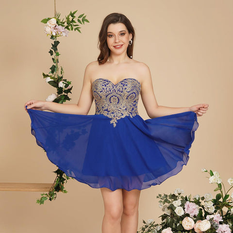 A Line Lace Appliques Sweetheart Short Prom Dresses