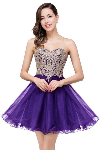 A Line Lace Appliques Sweetheart Short Prom Dresses