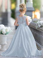 NumberSea - A - line Lace Satin Floor - length First Communion Flower Girl Dress
